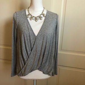 LUSH Hi Lo Deep Cut Oversized Gray Pullover Top